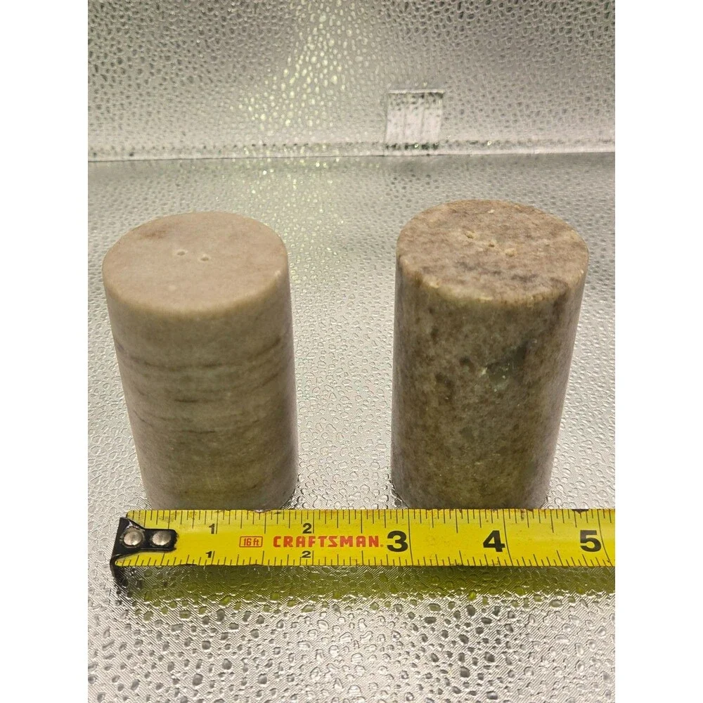 Vintage Natural Stone / Marble Cylinder Salt & Pepper Shakers Set